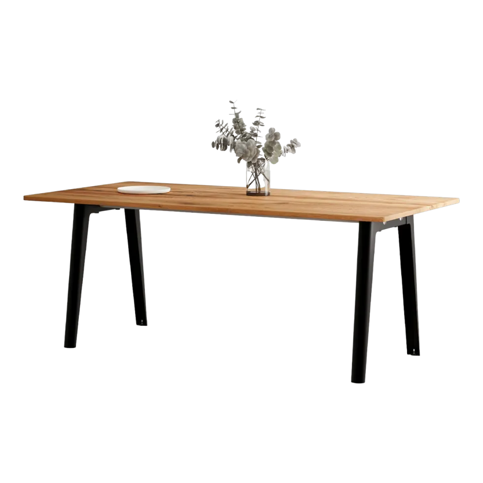 Table à manger en bois ancien et piètement en acier noir 190 x 95 x 75 cm New modern - TIPTOE