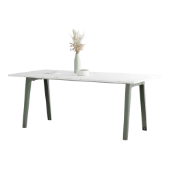 Table à manger en plastique recyclé blanc 190 x 95 cm piètements gris eucalyptus New Modern - Tiptoe