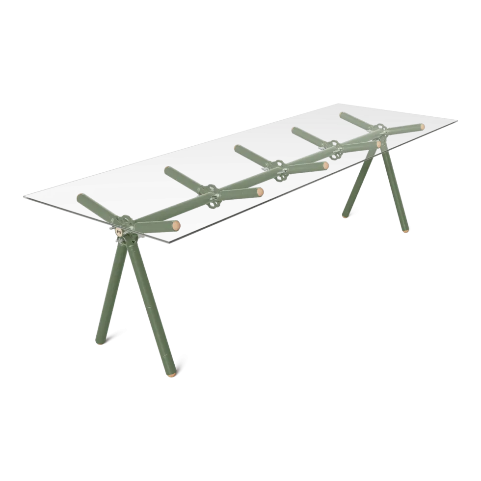 Table à manger en verre et structure en échafaudage kaki 250cm Clavex - Maximum