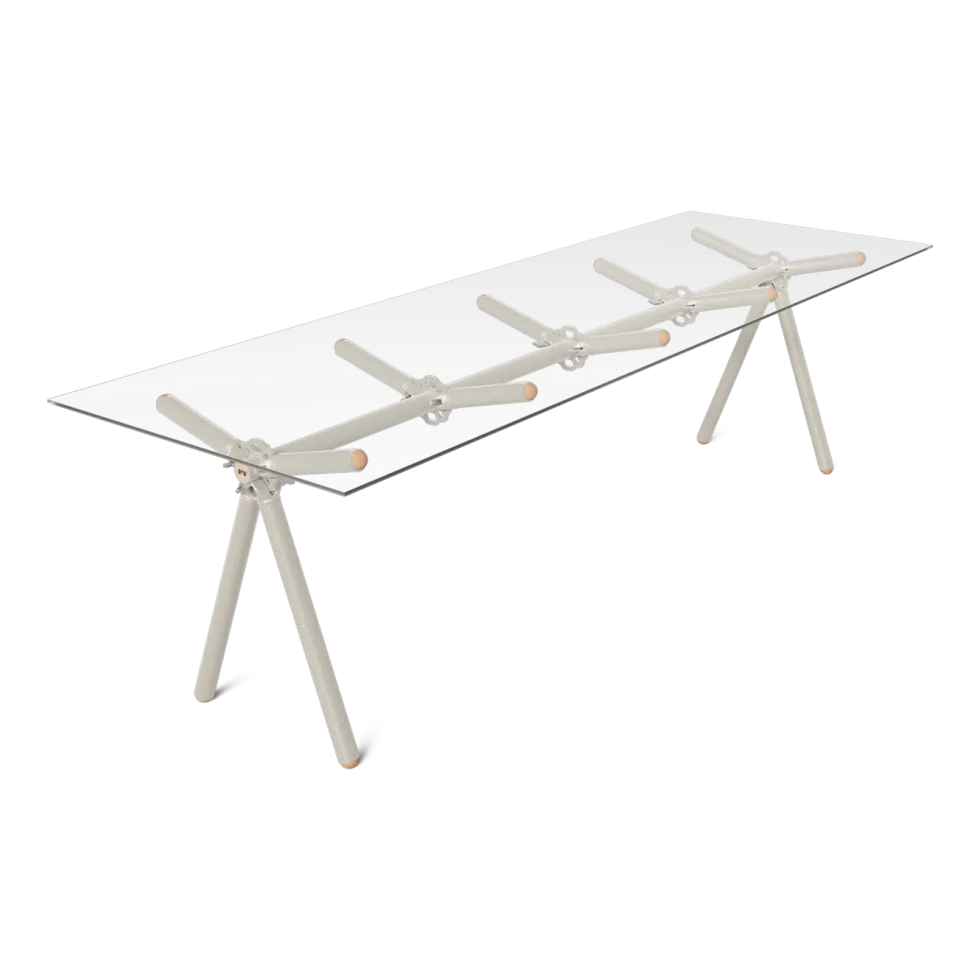 Table à manger en verre et structure en échafaudage perle 250cm Clavex - Maximum