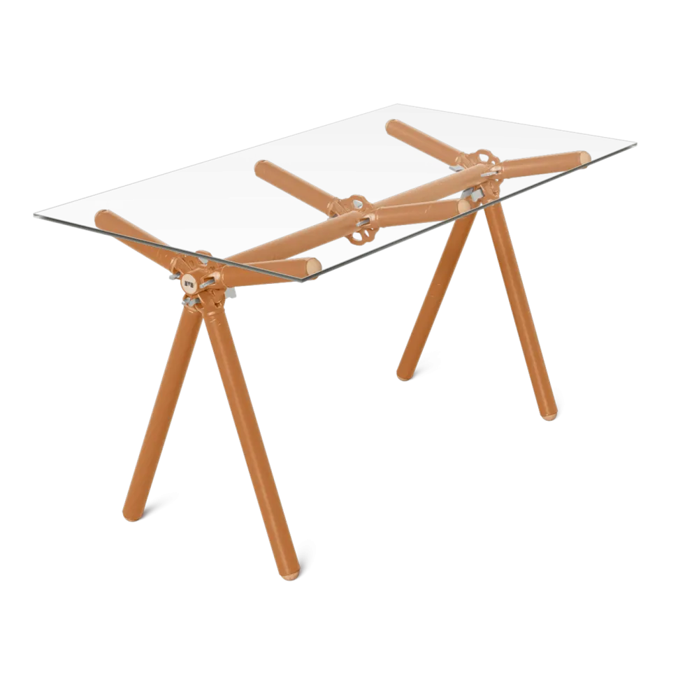 Table à manger en verre et structure en échafaudage rouille 140cm Clavex - Maximum