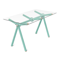 Table à manger en verre et structure en échafaudage turquoise 140cm Clavex - Maximum