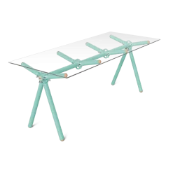 Table à manger en verre et structure en échafaudage turquoise 200cm Clavex - Maximum