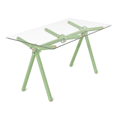 Table à manger en verre et structure en échafaudage vert 140cm Clavex - Maximum