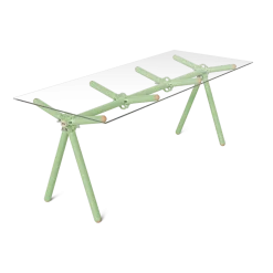 Table à manger en verre et structure en échafaudage vert 200cm Clavex - Maximum