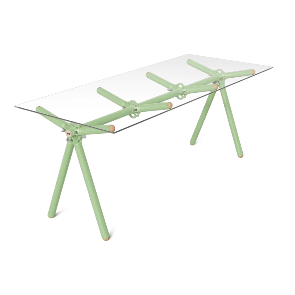 Table à manger en verre et structure en échafaudage vert 200cm Clavex - Maximum