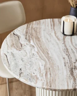 Table à manger haute ronde en bois de manguier et marbre blanc 70x75cm Erie - Nordal