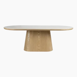 Table à manger ovale en bois de chêne naturel et pierre blanche 200x90cm Octave - The Cool Republic