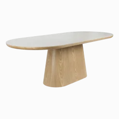 Table à manger ovale en bois de chêne naturel et pierre blanche 180x90cm Octave - The Cool Republic