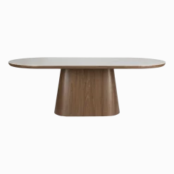 Table à manger ovale en bois de noyer et pierre blanche 180x90cm Octave - The Cool Republic
