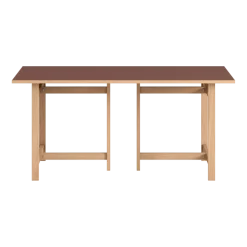 Table à manger rectangulaire en bois de chêne naturel et linoleum bordeaux 160x90cm - Moebe