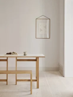 Table à manger rectangulaire en bois de chêne naturel et linoleum gris clair 160x90cm - Moebe