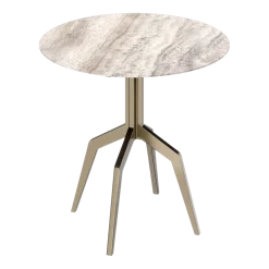Table à manger ronde en acier inoxydable et travertin gris 80x76x74cm Razor - Versmissen