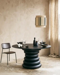 Table à manger ronde en bois noir 140x77cm Yalu - Nordal