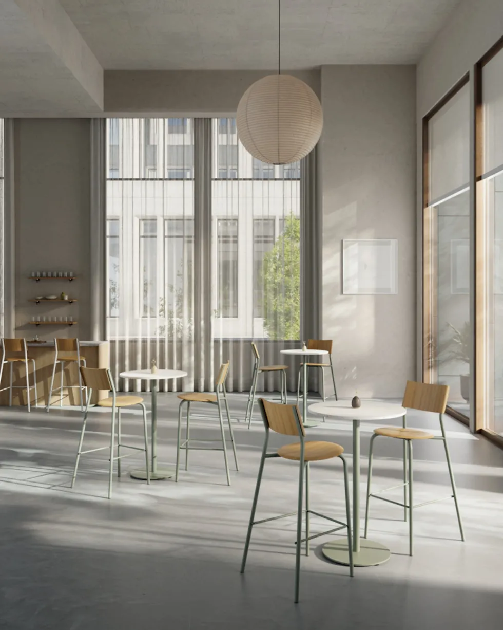 Table à manger ronde en chêne et piétement en acier gris 70 x 75 cm Moka - TIPTOE