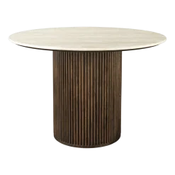 Table à manger ronde en travertin et chêne finition noyer 115cm Arda - Dutchbone