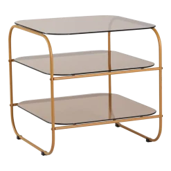 Table marron et orange en fer avec plateau en verre Echo - Hübsch
