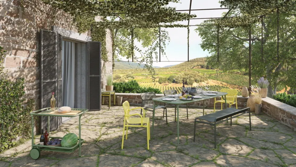 Table repas d'extérieurer rectangle à lattes en aluminium rouge brun 180cm Week end - Petite friture