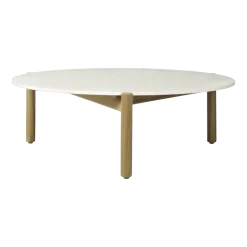 Table ronde de jardin en teck et céramique portland blanc 90 cm Oda - Vincent Sheppard