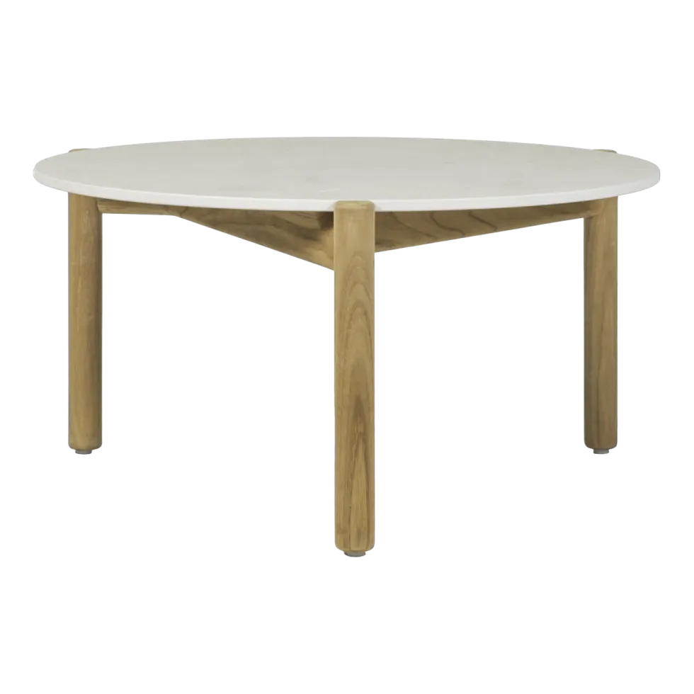 Table ronde de jardin en teck et céramique portland blanc 68 cm Oda - Vincent Sheppard