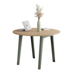 Table ronde en chêne éco-certifié D110 x 75 cm piètements gris eucalyptus New Modern - Tiptoe