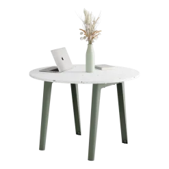 Table ronde en plastique recyclé blanc D108 x 75 cm piètements gris eucalyptus New Modern - Tiptoe