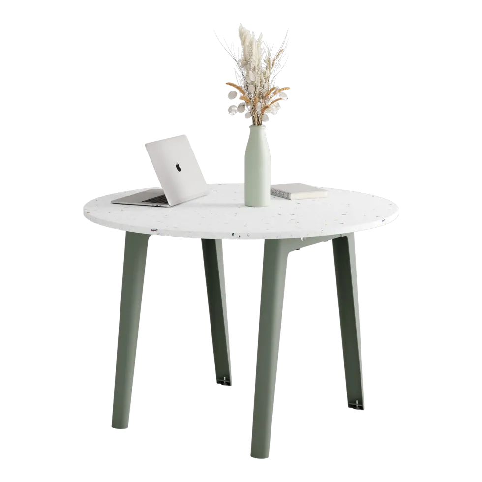 Table ronde en plastique recyclé blanc D108 x 75 cm piètements gris eucalyptus New Modern - Tiptoe