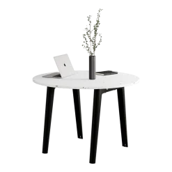 Table ronde en plastique recyclé blanc D108 x 75 cm piètements noirs New Modern - Tiptoe