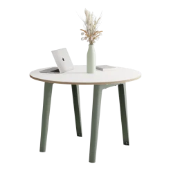 Table ronde en stratifié blanc D110 x 75 cm piètements gris eucalyptus New Modern - Tiptoe