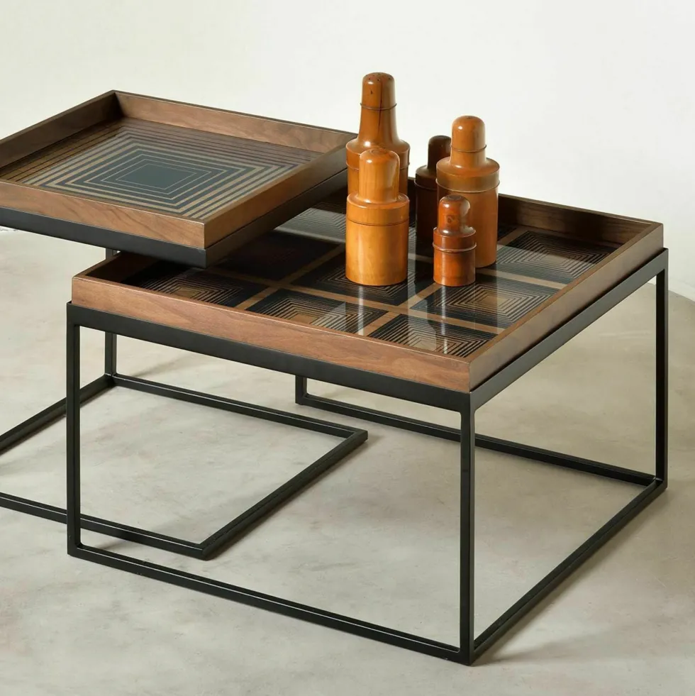 2 Tables basses en métal carrées à plateaux S et L - Ethnicraft Accessories