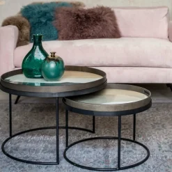 2 tables basses gigognes en métal à plateau rond 62 cm - Ethnicraft Accessories