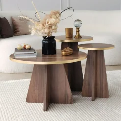 Tables d'appoint en bois marron foncé et or Mushroom - Home Design