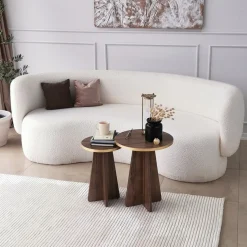 Tables d'appoint en bois marron foncé et or Mushroom - Home Design