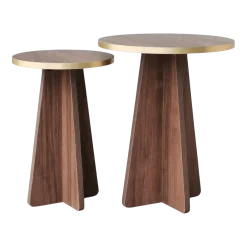 Tables d'appoint en bois marron foncé et or Mushroom - Home Design