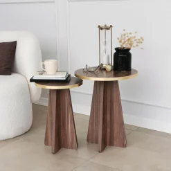 Tables d'appoint en bois marron foncé et or Mushroom - Home Design