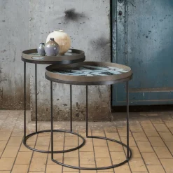2 tables d'appoint en métal à plateau rond S/L - Ethnicraft Accessories