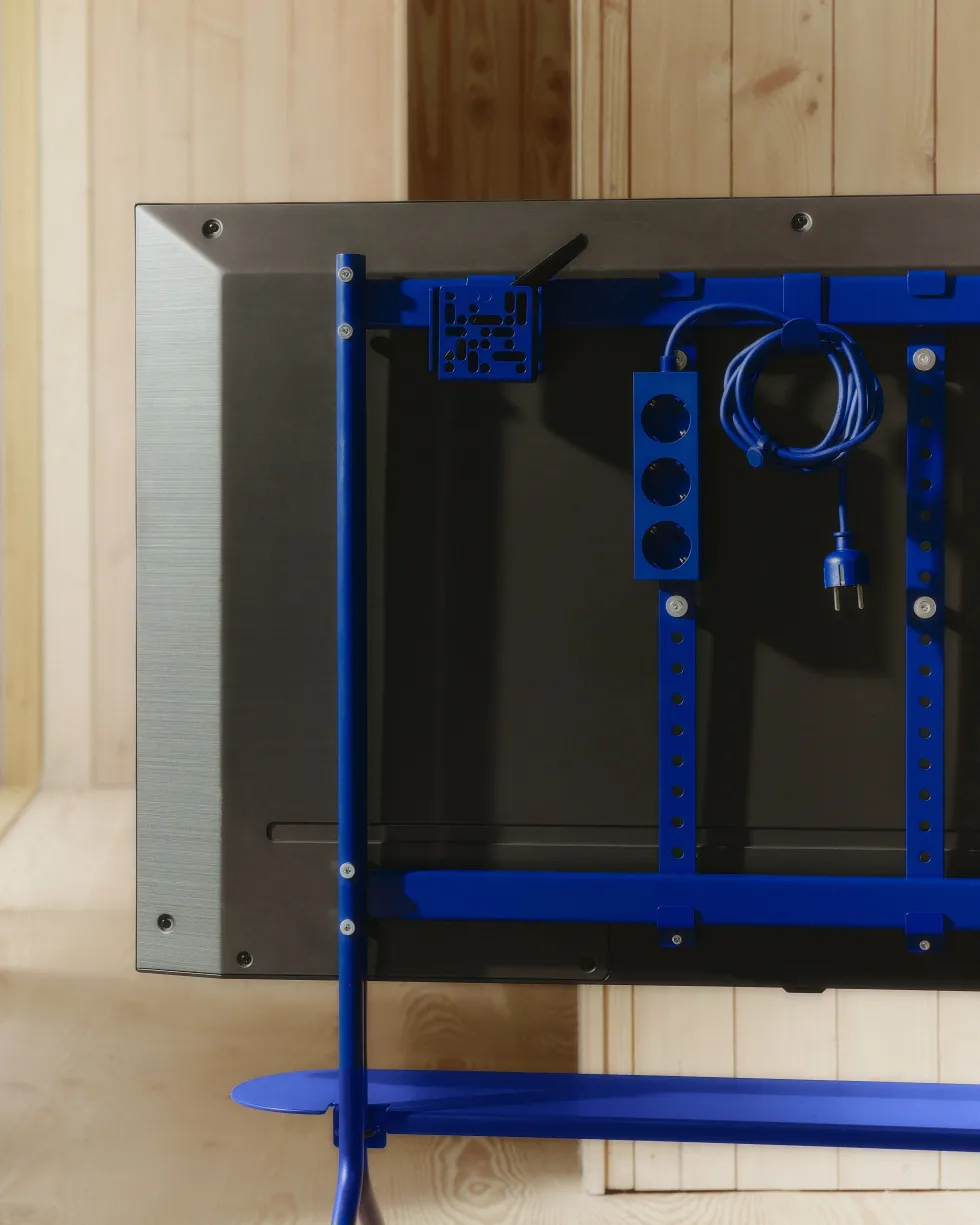 Tablette pour support tv en métal bleu marine 99x18cm Pipe - Pedestal