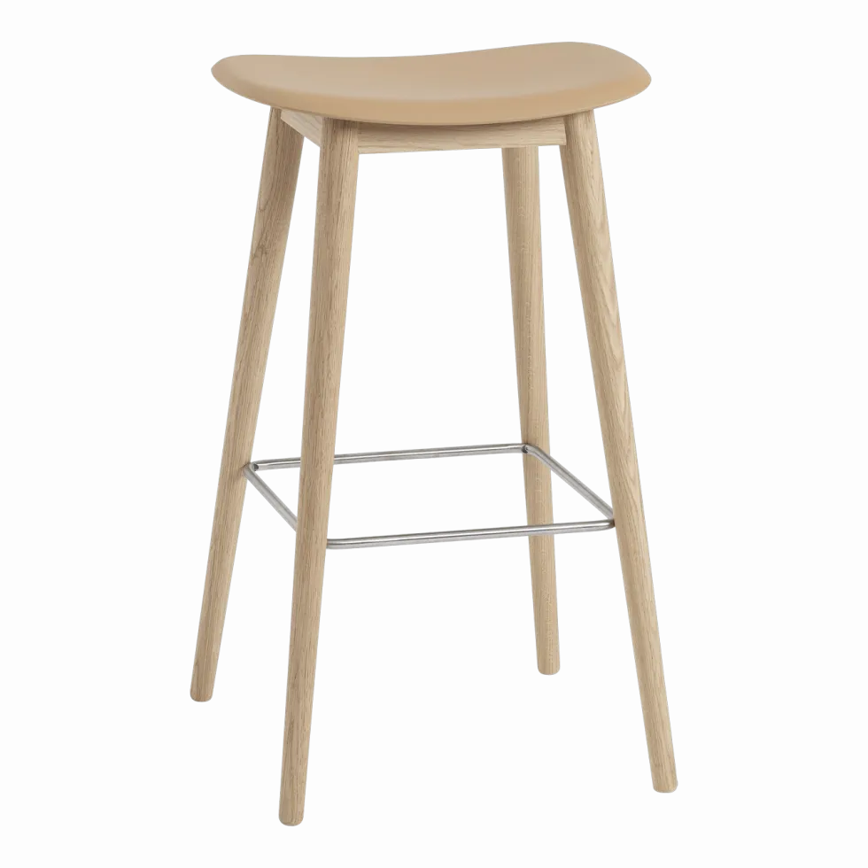 Tabouret de bar 75cm ocre piétement en chêne naturel Fiber - Muuto