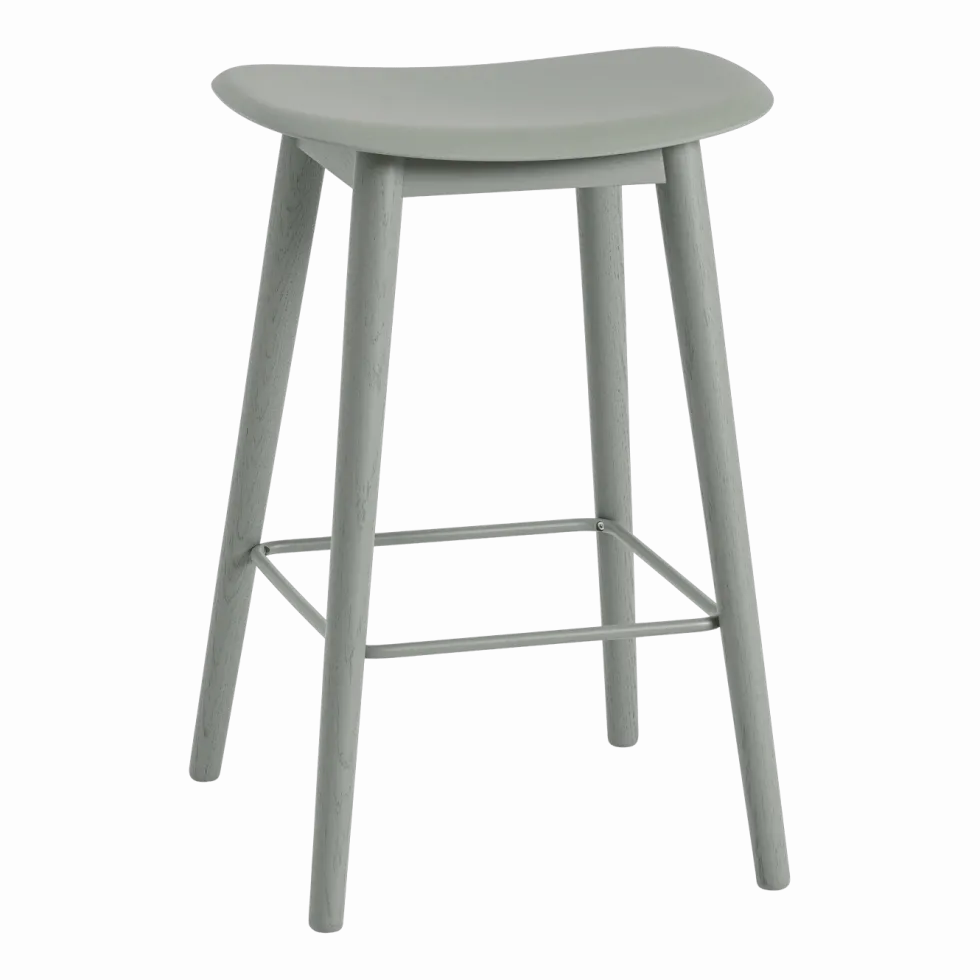 Tabouret de bar 65 cm vert piétement chêne Fiber - Muuto