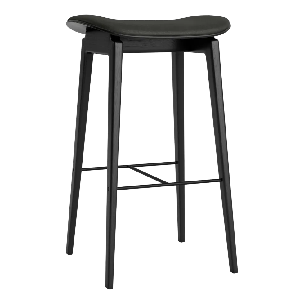 Tabouret de bar en chêne noir et rembourrage en cuir anthracite 65 cm NY11 - NORR11