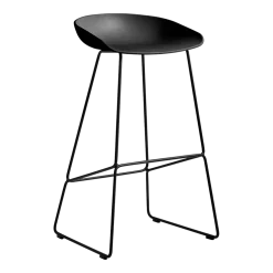 Tabouret de bar en plastique recyclé noir et pieds en acier noir 75 cm AAS 38 2.0 - HAY