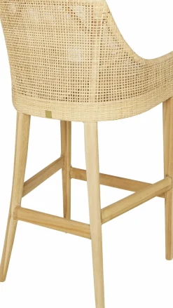 Tabouret de bar en rotin naturel piétement teck Saïgon - KOK