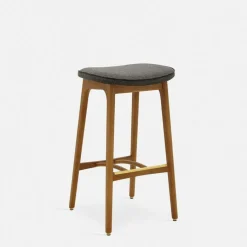 Tabouret de bar en velours brillant moutarde et frêne foncé 75 cm Série 200-190 - 366 Concept