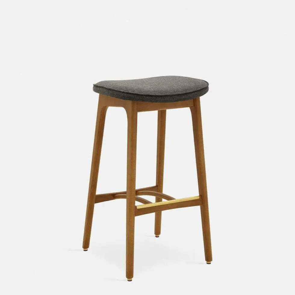 Tabouret de bar en velours brillant moutarde et frêne foncé 75 cm Série 200-190 - 366 Concept