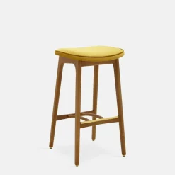 Tabouret de bar en velours brillant moutarde et frêne foncé 75 cm Série 200-190 - 366 Concept