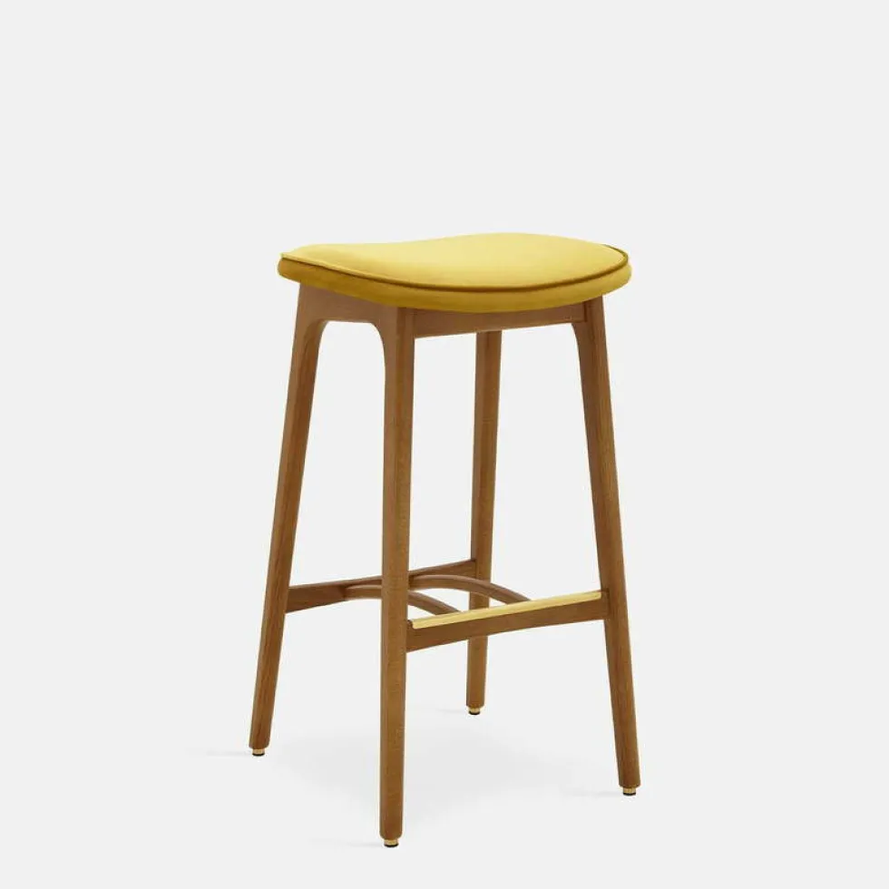 Tabouret de bar en velours brillant moutarde et frêne foncé 75 cm Série 200-190 - 366 Concept