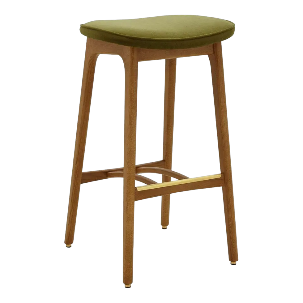 Tabouret de bar en velours brillant moutarde et frêne foncé 75 cm Série 200-190 - 366 Concept