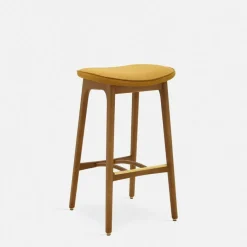 Tabouret de bar en velours brillant moutarde et frêne foncé 75 cm Série 200-190 - 366 Concept