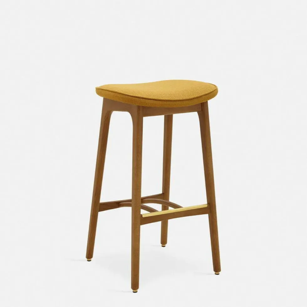 Tabouret de bar en velours brillant moutarde et frêne foncé 75 cm Série 200-190 - 366 Concept