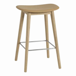 Tabouret de bar ocre piétement en chêne naturel 65 cm Fiber - Muuto
